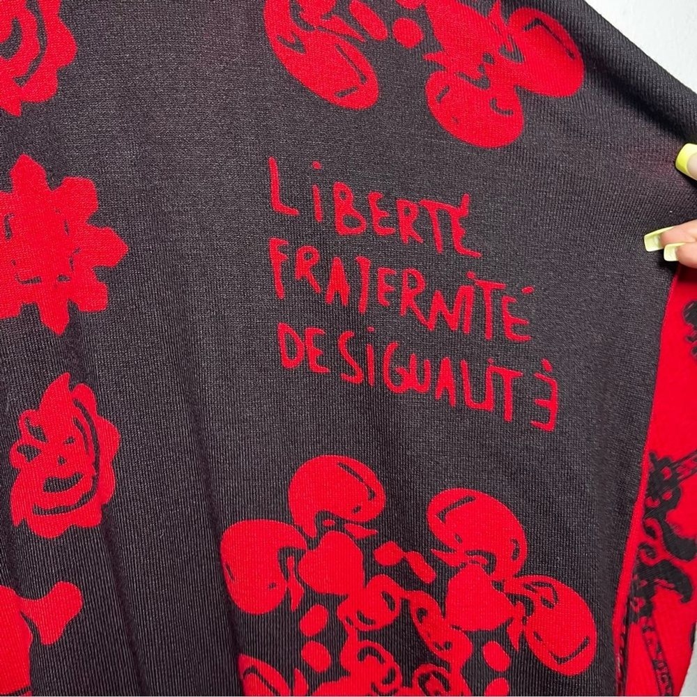 Desigual Women Sweater Medium Red Black Marylebone Fringed Cowl Neck Art Paisley - Picture 12 of 13